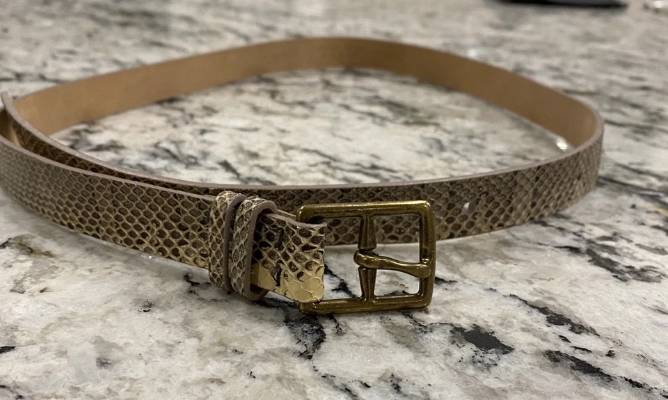 J. Cinturón Crew Piel de Serpiente Cuero Genuino Marrón Tostado Hebilla de Latón Pequeño Foto 1 de 4