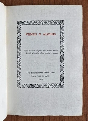 Shakespeare - Venus and Adonis (1905) Limited Edition #112/510 – Handmade Paper - Immagine 1 di 4
