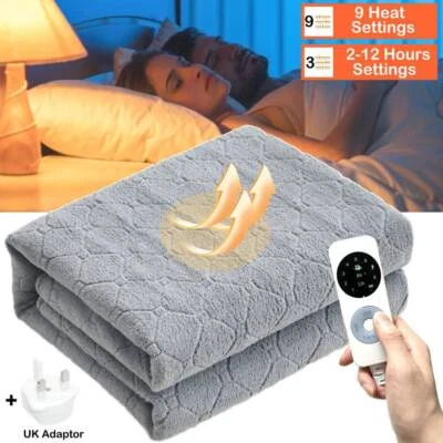 JIEAO Electric Heated Blanket 9 Heat Settings Washable Underblanket Timer Overloading