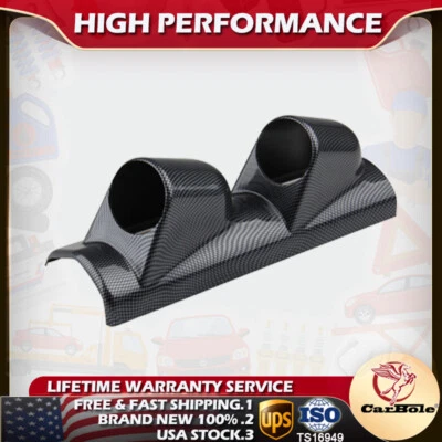 Universal Left Driver Carbon Fiber A Pillar Pod Dual Hole Gauge Holder 2"52mm US - Image 1 of 4