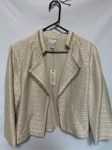 Chico's Women's Natural Zipper Tweed Moto Jacket Cream Size 3/Large 16 NWOT - Picture 1 of 8