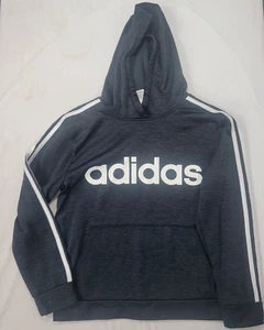 Adidas Boy's Black Pullover Hoodie Hooded Jacket Size Large 14 / 16 Youth White - Picture 1 of 7