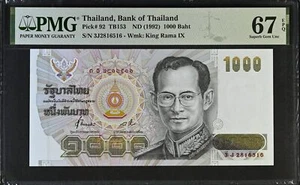 Thailand 1000 Baht ND 1992 P 92 Sign 72 Superb Gem UNC PMG 67 EPQ - Picture 1 of 3