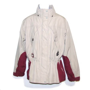 L.L. Bean Women's Outdoor Hooded Jacket Size Medium Beige Burgundy Coat - Picture 1 of 12