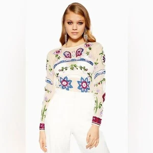 TOPSHOP Women’s Long Sleeve with Beaded and Patchwork size 12 EUC - Picture 1 of 15