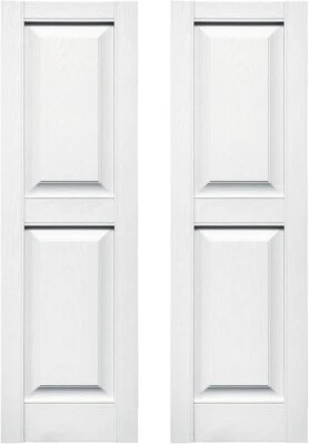 Pair Raised Panel Shutters Standard Equal Panels, White 14.75"x31" Builders Edge - Image 1 of 3