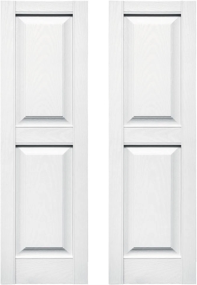 Pair Raised Panel Shutters Standard Equal Panels, White 14.75"x31" Builders Edge - Image 1 of 3
