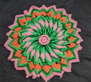 Vintage Circular Crochet Pillow Cover Handmade Multicolor - Picture 1 of 4