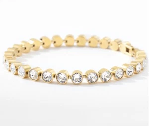 💎Touchstone Crystal Mini Ice Bracelet Gold Clear 7 1/4” New Condition - Picture 1 of 11