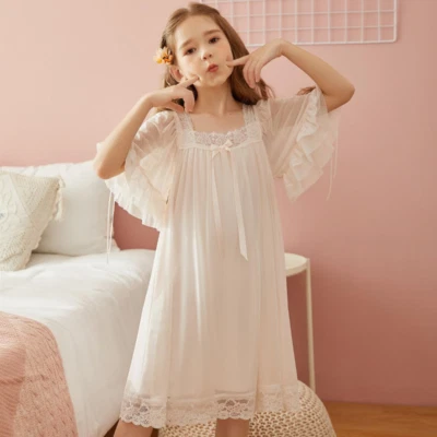 1x Fairy Girl Lace Mesh Nightdress Princess Sleepwear Summer Nightgowns Cute New - Image 1 of 4
