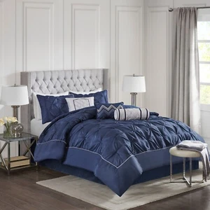 Madison Park 7pcs Bed In A Bag Comforter Set Tufted Pleated Faux Silk Bedding - Picture 1 of 103
