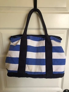 Croft And Barrow Blue White Striped Tote Bag Lined Compartments - Picture 1 of 6