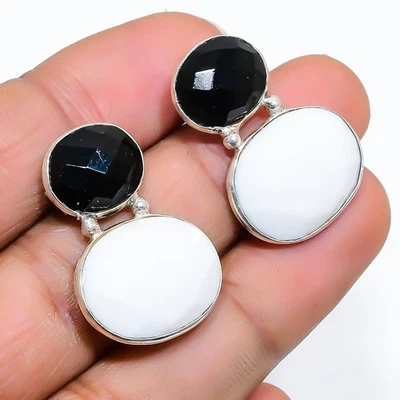 Brinco de prata esterlina 925 coral branco, pedra preciosa espinélio 1,06" c439 - Imagem 1 de 2