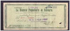 Rundscheck Volksbank von Novara 1952 - Bild 1 von 1