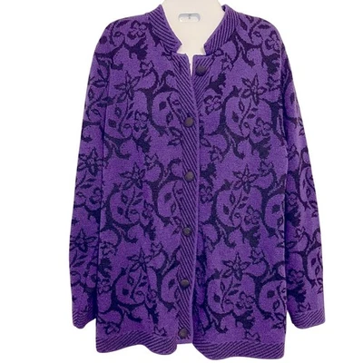 Pendleton Púrpura Negro Floral Lana Cárdigan Suéter M Chaqueta Blazer Floral Foto 1 de 4