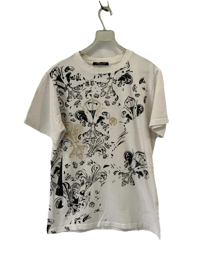 Camiseta Roberto Cavalli Hecha en Italia Gráfica Blanca Negra Dorada XL Rara #15 Foto 1 de 4