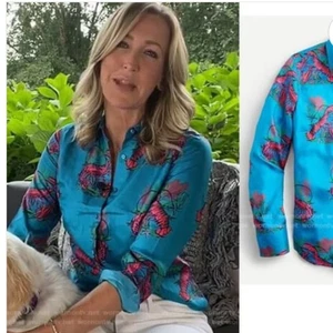 J. Crew Collection Silk Twill Shirt in Lobster Print Size 12 - Picture 1 of 6