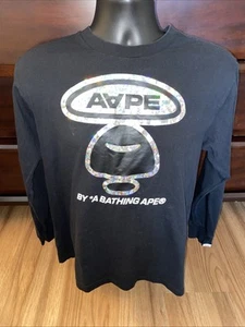 AAPE by A BATHING APE Bape Black Long Sleeve Shirt Size Large Rare Sparkle Shiny - Picture 1 of 9