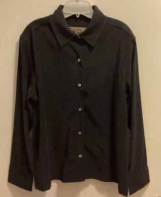 Blusa larga de gamuza sintética para mujer La Cabana toda la noche negra con botones manga larga XL Foto 1 de 4