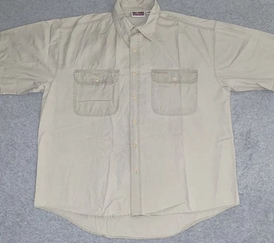 复古 Britannia Chambray 衬衫男式大号米色短袖纽扣口袋 — 第 1/4 张图片