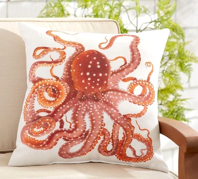 Pottery Barn La Paz Octopus 20" Coastal Nautical Embroidered Jewel Pillow Cover - Image 1 of 4