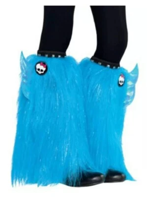 Girls Blue Monster High Furry Leg Warmers /Blue &  Silver  Kids HALLOWEEN Boots - Image 1 of 4