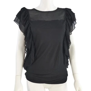 ZARA Womens Top T Shirt Blouse Ruffle Tulle Short Sleeve Black Size M BNWT - Picture 1 of 21