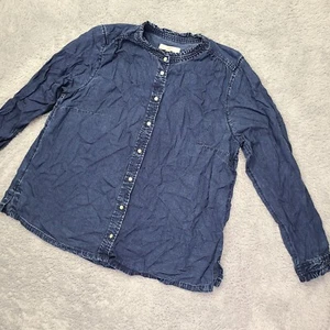 LOFT Plus Chambray Shirt Womens Size 18 Blue Lyocell Button Ruffled Band Collar - Imagen 1 de 20