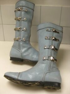 MISS SIXTY BIKER BOOTS knee high pale blue cracked distressed real leather 5 NEW