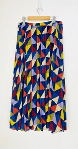 Seasalt Heatherbank Skirt Womens Size 12 Navy Blue Yellow Pleated Midi Abstract - Picture 1 of 10