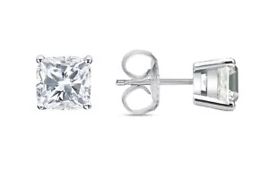 Pendientes de diamantes cultivados creados en laboratorio con corte cojín de 4 quilates de oro blanco de 18 quilates IGI F/VS - Imagen 1 de 3