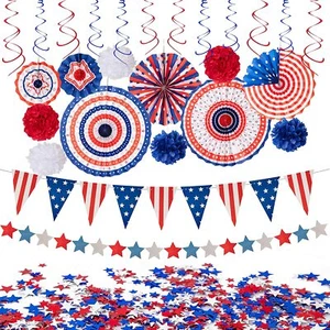 29PCS 4th/Fourth of July Patriotic Decorations Set-Red/White/Blue Paper Fans USA - Picture 1 of 7