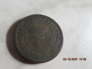 1813 Half Penny Token Canada - Trade & Navigation - Pure Copper w/Ship Design - Picture 1 of 13