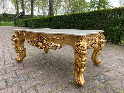 1940's Italian Baroque/Rococo Coffee Table With Beige Marble Top Cover