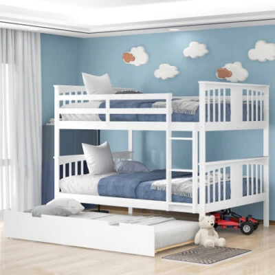 Full Over Full Bunk Bed w/ Trundle Bed or w/ Drawers Wood Bed Frames For Bedroom - Image 1 of 4
