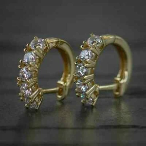 0.80Ct Lab Created Diamond Huggie Hoop Earrings Solid 14K Yellow Gold Over - Picture 1 of 3