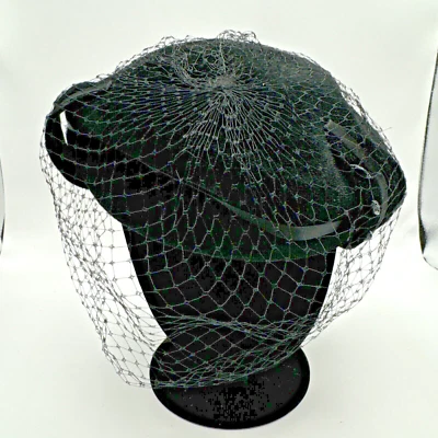 Sombrero de piel importado de terciopelo vintage pedrería negro velo iglesia dama Foto 1 de 4