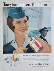 Anuncio de aviación vintage de 1961 cigarrillos Tareyton, azafata de American Airlines - Imagen 1 de 1
