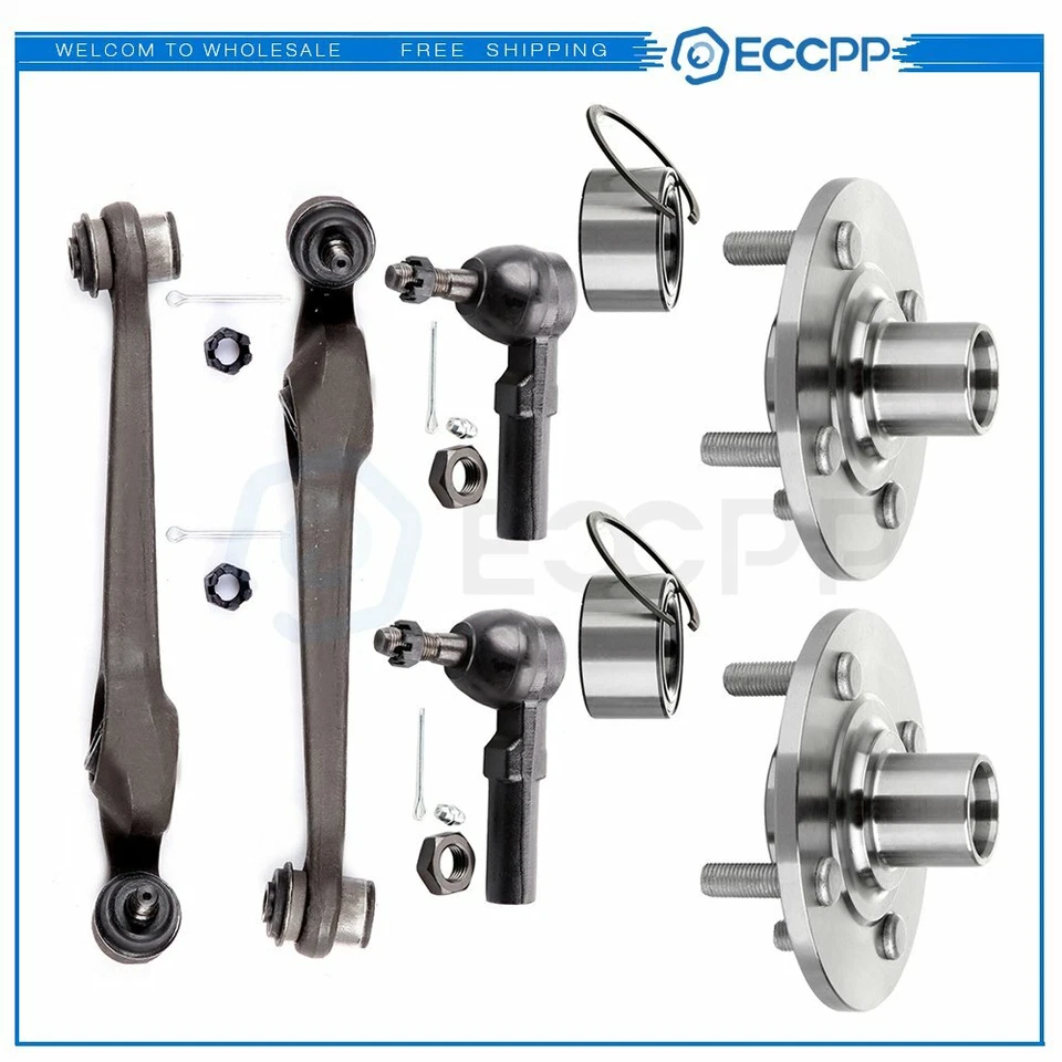 6PCS Front Wheel Hub & Bearing Control Arm Tie Rod Kit Fits 94-02 Saturn SC1 SC2 - Image 1 of 4
