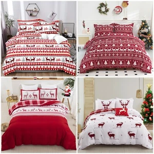 Christmas Checked Quilt Doona Duvet Cover Set Queen/King Size Bedding Pillowcase - Picture 1 of 58