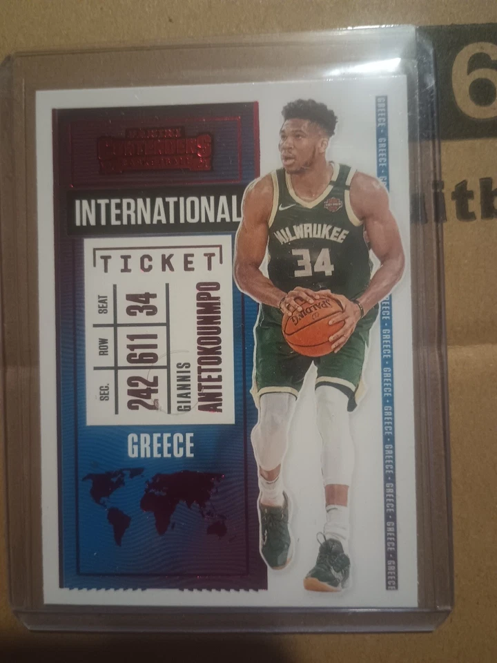 2020-21 Panini Contenders Giannis Antetokounmpo Red Foil SP International Ticket - Image 1 of 1