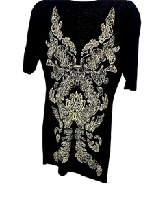 Barneys New York Women's Sweater Dress Black with Gold Pattern Size Small - Picture 1 of 10
