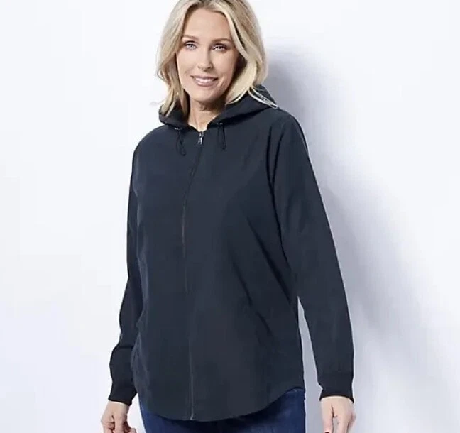 Isaac Mizrahi Live! Chaqueta con capucha Soho Pitch negra grande A485818 Foto 1 de 1