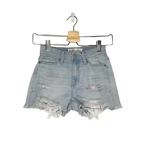 MUDD Distressed High Rise Shortie Juniors 0 Lace Cut Off Stretch Shorts Festival - Picture 1 of 11