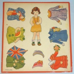 Unpunched Sheet 6" Girl w 6 Outfits British & Japanese - Made in Japan c1930s - Picture 1 of 5