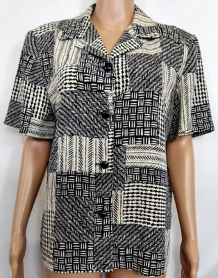 Женская рубашка LESLIE FAY размер 14 светло-бежевый и черный милый дизайн короткие рукава - Изображение 1 из 4