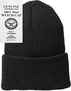 Black 100% Wool Watch Cap Beanie Double Layered Warm Winter Knit Hat US Made - Picture 1 of 1