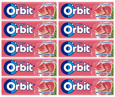10 WRIGLEY'S ORBIT WATERMELON 风味无糖咀嚼口香糖包 14 克 0.49 盎司 — 第 1/4 张图片