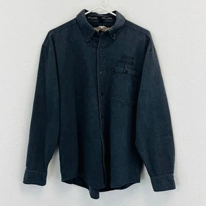 Mens M Harley Davidson Shirt Logo Embroidery Dark Gray Check Long Sleeve Button - Picture 1 of 5