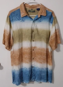 Campia Mens Short Sleeve Button Shirt Tri Color Palm Trees Tropical Size L - Picture 1 of 13